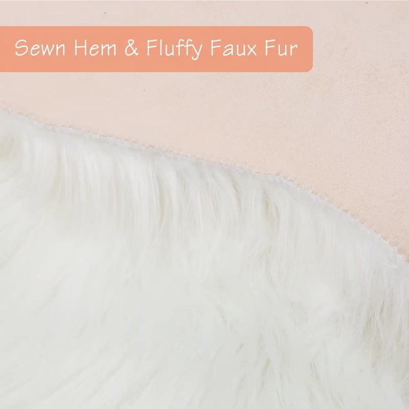 duduta White Faux Sheepskin Throw Rug 2x3 ft, Fluffy Shag Fur Chair Cover Small Bedside Dorm Rug Non Slip Washable - Image 5